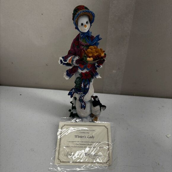 Vintage Lenox 2002 Winter's Lady Pencil Snowman Christmas 12" Tall 3.5" Base - Picture 1 of 7